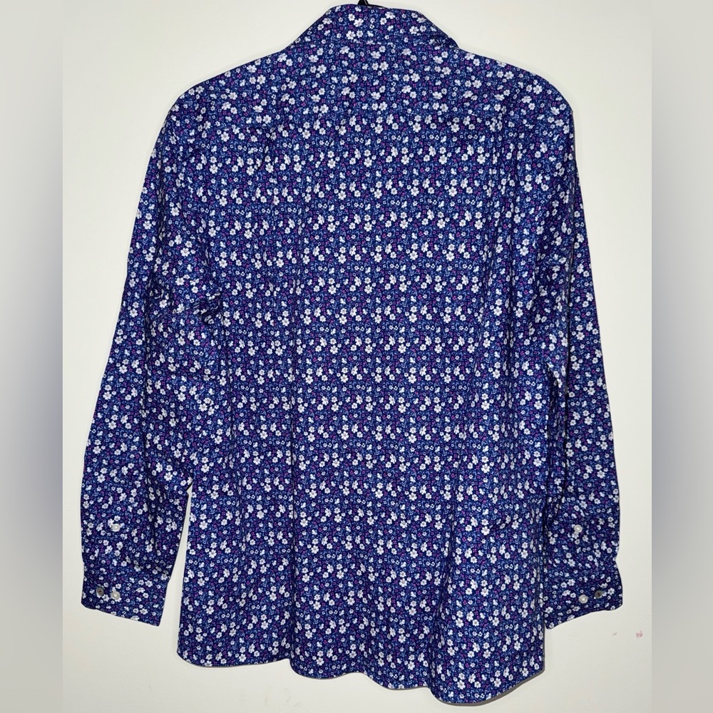 Tommy Hilfiger TH Flex Supima Slim Fit Stretch Navy Floral Button-Down Shirt - Picture 4 of 7